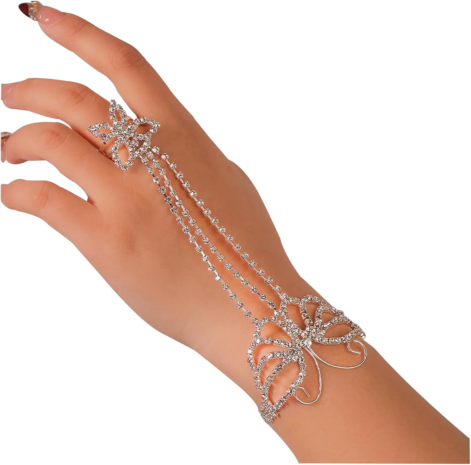 Rhinestone Bracelet Ring Sexy Butterfly Finger Chains Crystal Layered Adjustable Hand Chain Body Accessory Jewelry for Women - Image 6