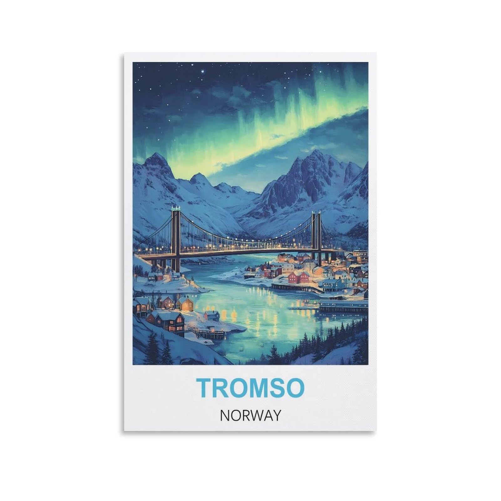 Fjiwecwsq Unframe-Style Tromso Norway Vintage Travel Poster 12X18inch(30X45cm) Canvas Wall Art Painting Prints