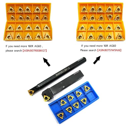 Miniatura 3 de 1/2 "5/8" Barra de mandrinar SNR0013M16+SER1616H16 Torno Insertos de roscado interno Soporte de herramienta de torneado con 5 piezas 16ER AG60+5