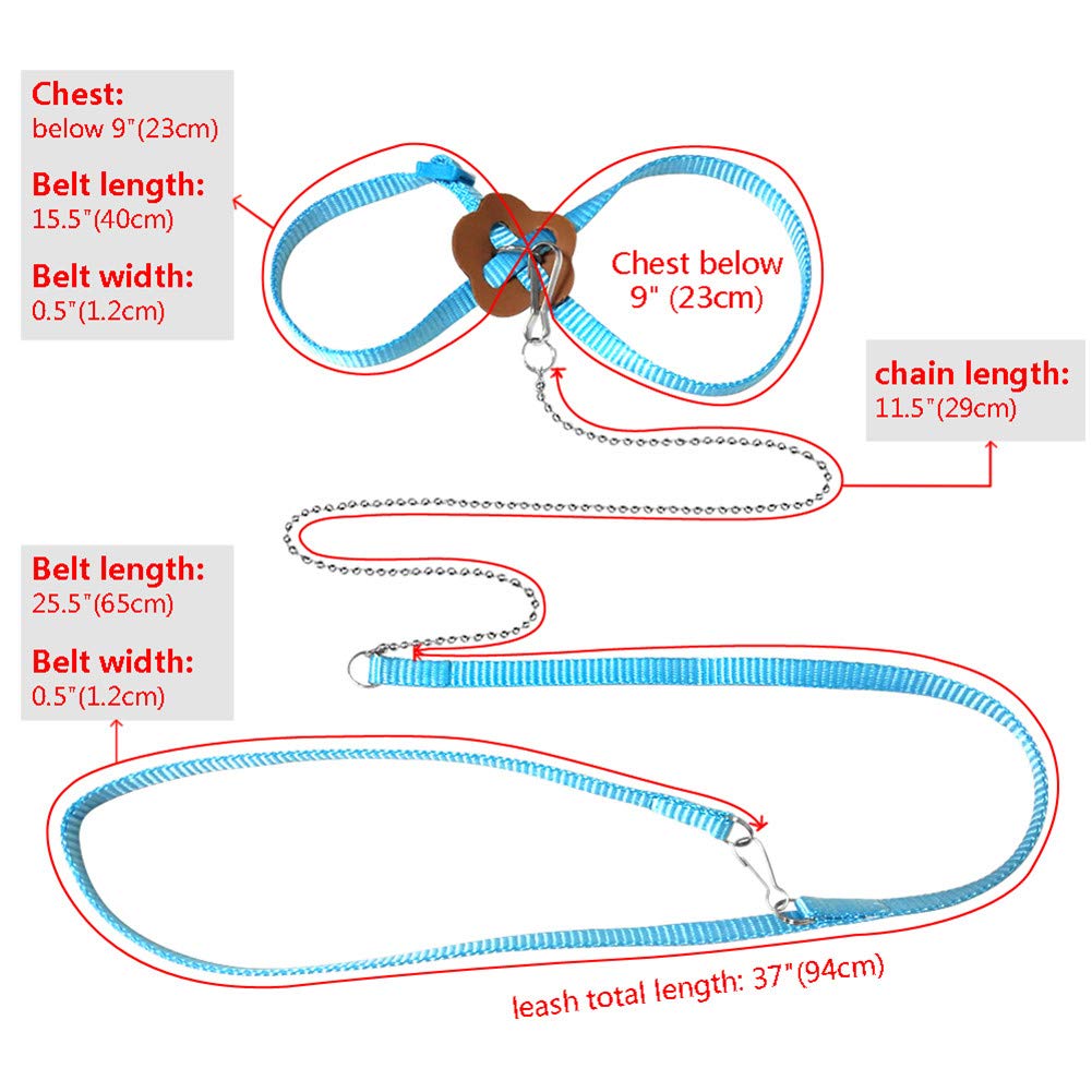 SOCHII Pettorina e guinzaglio in nylon per criceto regolabile furetto ratto topo coniglietto pettorine gilet corda guinzaglio cavia accessori petto blu sotto 23 cm