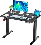 PayLessHere 40 Inch Standing Desk Electric Adjustable Desk with Large Space and Headphone Holder Computer Office Desk with Electric Lifting and Memory Function (40 inch, Black)