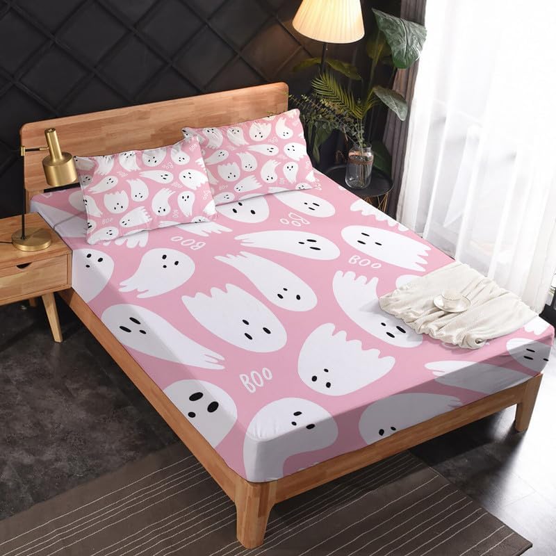 Miniatura 2 de Spooky Ghost Sheets California King - Divertidas sábanas de Halloween para niños y niñas, microfibra suave y bolsillo profundo y sin arrugas, 1