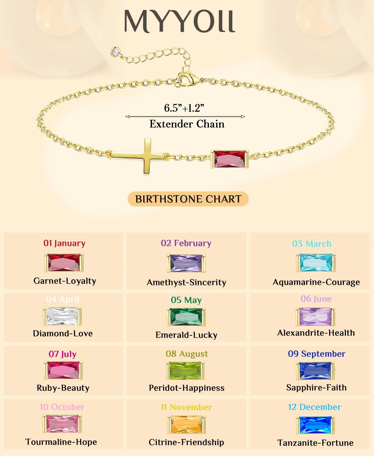 Cross Bracelet for Women with Birthstone Dainty 14k Gold Plated Non Tarnish Dainty Charm Birthstone Bracelet Trendy Stuff Religious Christian Birthday Gifts Jewelry - Image 5