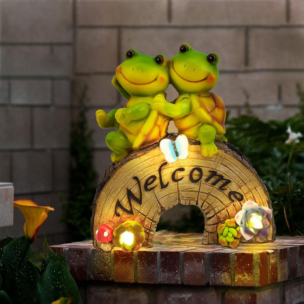 Solar Garden Animal Statues Lights Outdoor Decor, Cute Animal Garden Decor Lights for Garden Patio Yard Pathway -Unique Housewarming Gift for Mom Fathers Grandma Grandpa (Turtle Climbing Tree)