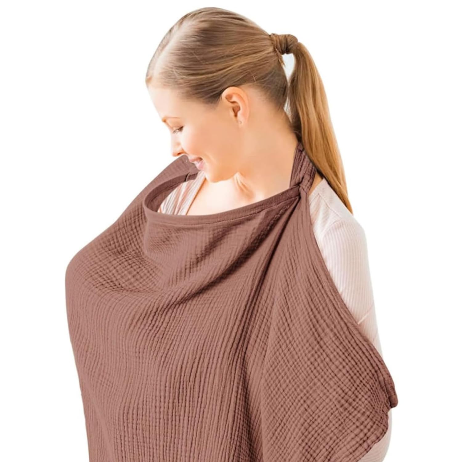 Nursing Cover for Baby Breastfeeding – Breathable 100% Cotton Nursing Apron with Rigid Hoop, Privacy Cover, Lightweight Car Seat Canopy & Multi-Use Baby Essentials -Multi Color (Mocha/Cocoa)-image-23