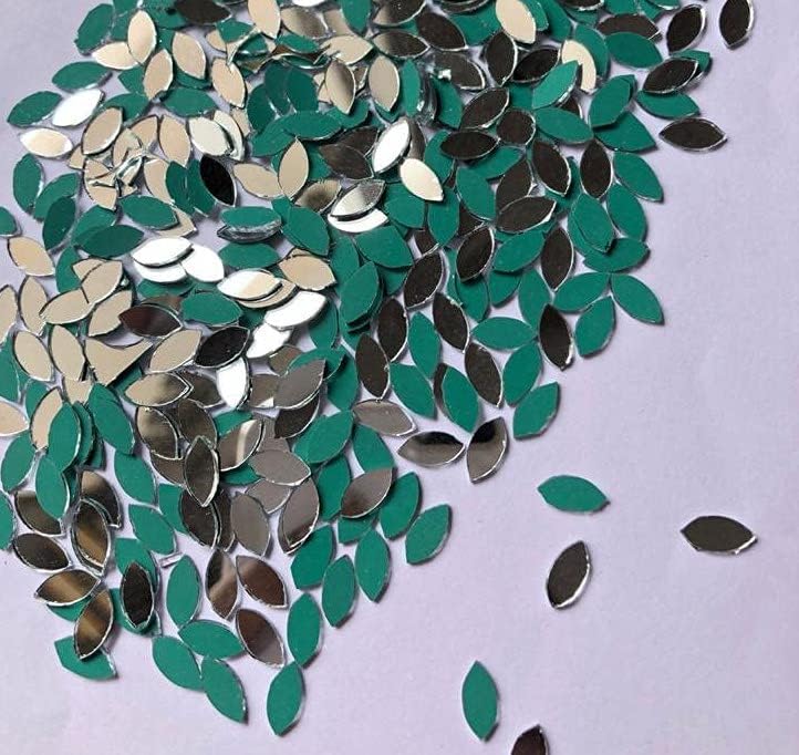 OMX, Eye Shape Silver Mirror Mosaic Tile, 300 Pc, 4 MM x 8 MM for Embroidery Making, Art Craft Projects, (Eye/Oval Shape,