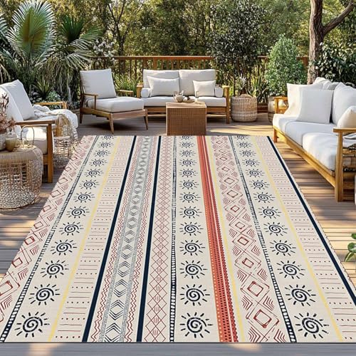 Outdoor Rug 5x7ft, Boho Stripe Retro Ethnic Style Indoor Area