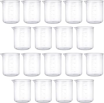 18 Pack Plastic Beakers 500 ml Graduations Premium Polypropylene Plastic Graduated Measuring Cups for Science Lab Equipment, Home Experiment, School Teaching Supplies Transparent