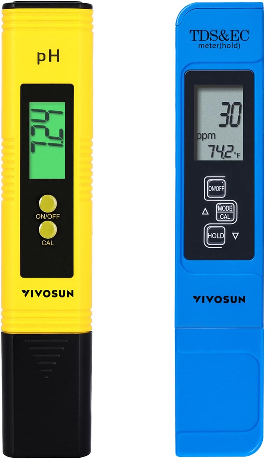 VIVOSUN pH and TDS Meter Combo, 0.01ph High Accuracy Pen Type pH Meter ± 2% Readout Accuracy 3-in-1 TDS EC Temperature Meter for Hydroponics, Household Drinking, and Aquarium, UL Certified