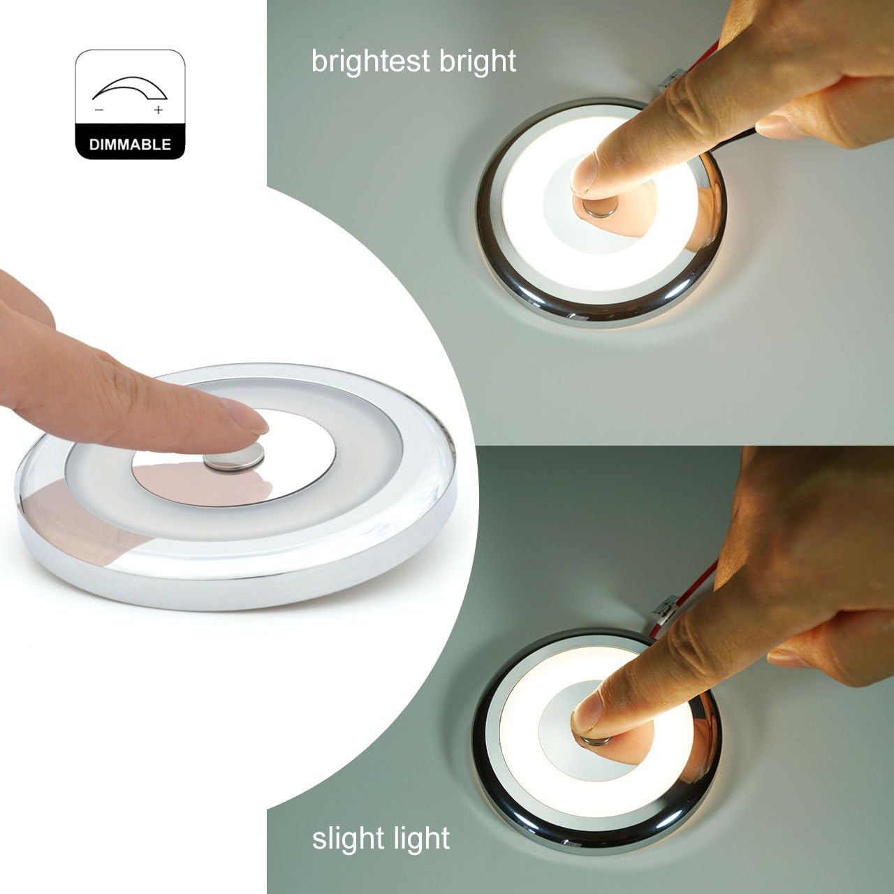 Review RV Boat Touch Ceiling LED Light - Genuine Marine DC 12V 3W 2800K Soft White, Small Base, Full Aluminum Tap Light, Stepless Dimmable, Surface Mount and Hidden Fasteners Design for New Installion(6pk)