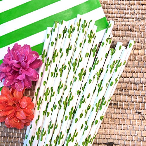 Pitillos de papel diseño cactus verde y blanco 50 pack miniatura 4