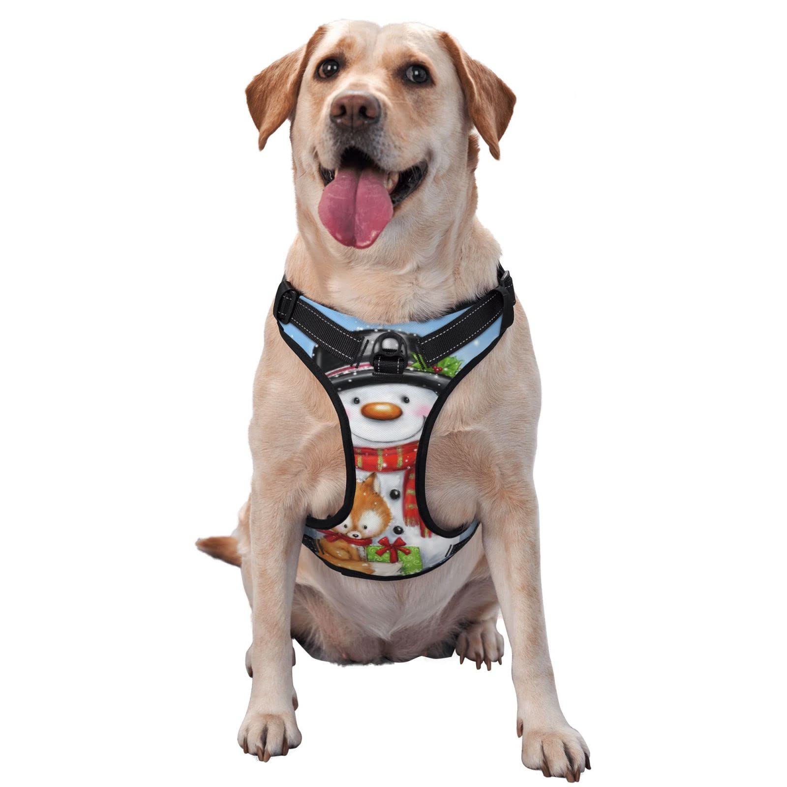 Harnais anti-traction chien réglable réfléchissant motif chouette bonhomme de neige