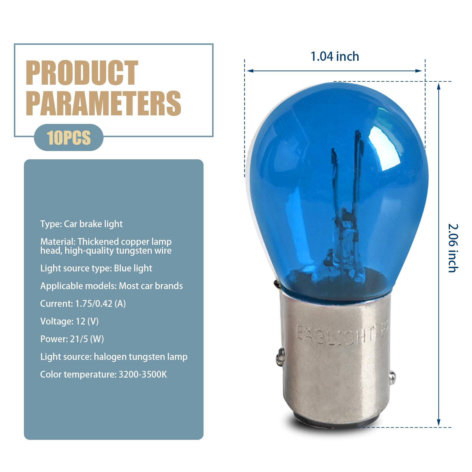 Sinytuto 10 PCS 1157 Car Halogen Light Bulb, Vehicle Brake Light Bulb, P21/5W S25 BAY15D Double Tail Design, Universal Automotive Tail Light Accessories for Truck SUV Car (Blue)