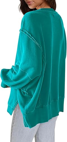 Miniatura 3 de Nirovien Sudadera de gran tamaño con cuello redondo para mujer, con abertura lateral, manga larga, ajuste holgado