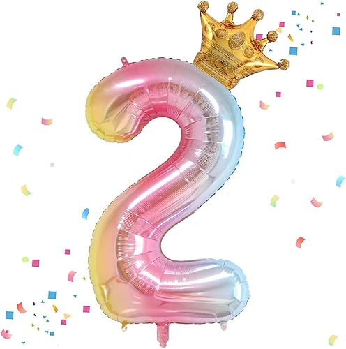 Miniatura 18 de Globo de 40 pulgadas con degradado arcoíris número 1 y corona pequeña para decoraciones de fiesta de cumpleaños, decoraciones de fiesta de primer