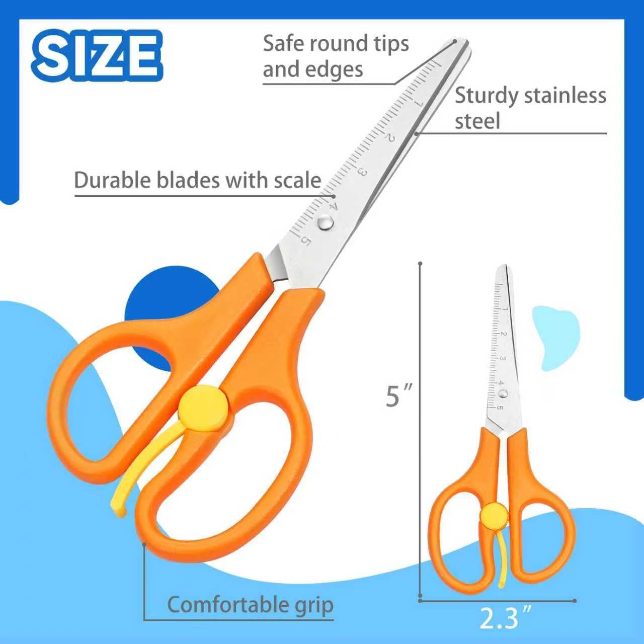 Kids Scissors Bulk, 24 Pack 5’’ Safety Scissors for Kids Age 3-5, Blunt Tip | Anti-Pinch Design| Adaptive, Craft Supplies for Left & Right Hnad, Classromm, 6 Assorted Colors