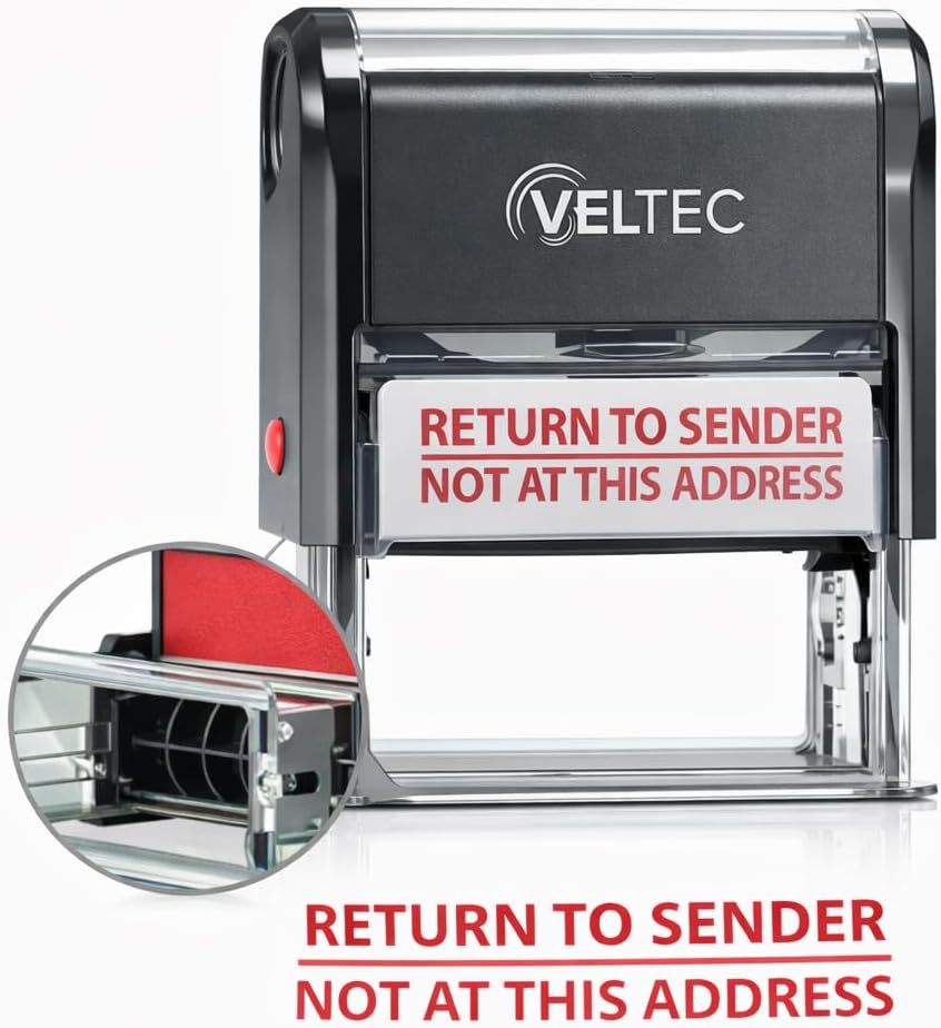 Return to Sender No Longer at This Address - Self Inking Rubber Stamp - Red Ink (Large)