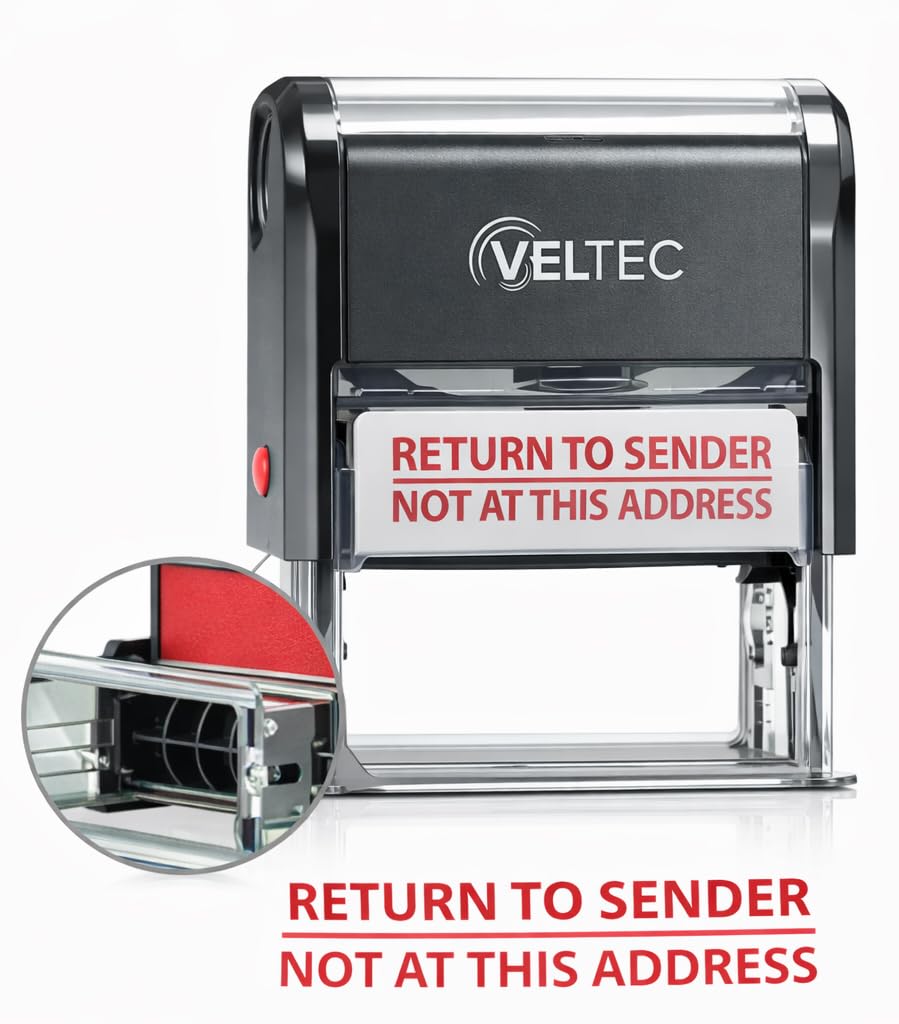 Return to Sender No Longer at This Address - Self Inking Rubber Stamp - Red Ink (Large)