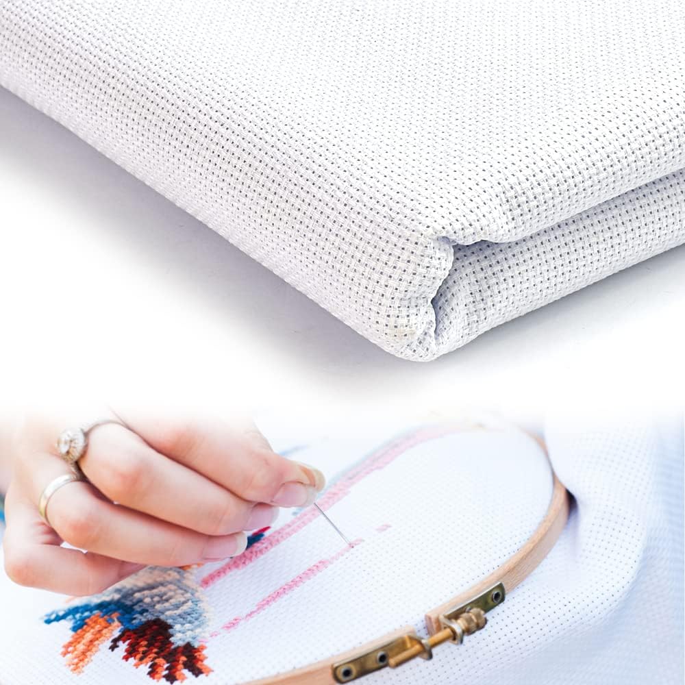 59 by 39Inch 14 Count Aida Cloth Cross Stitch Large Fabric White Cross Stitch Cloth Fabric Classic Reserve Aida Clothes Embroidery Clothes for Embroidery Needlework, DIY Craft (1 x 1.5m)