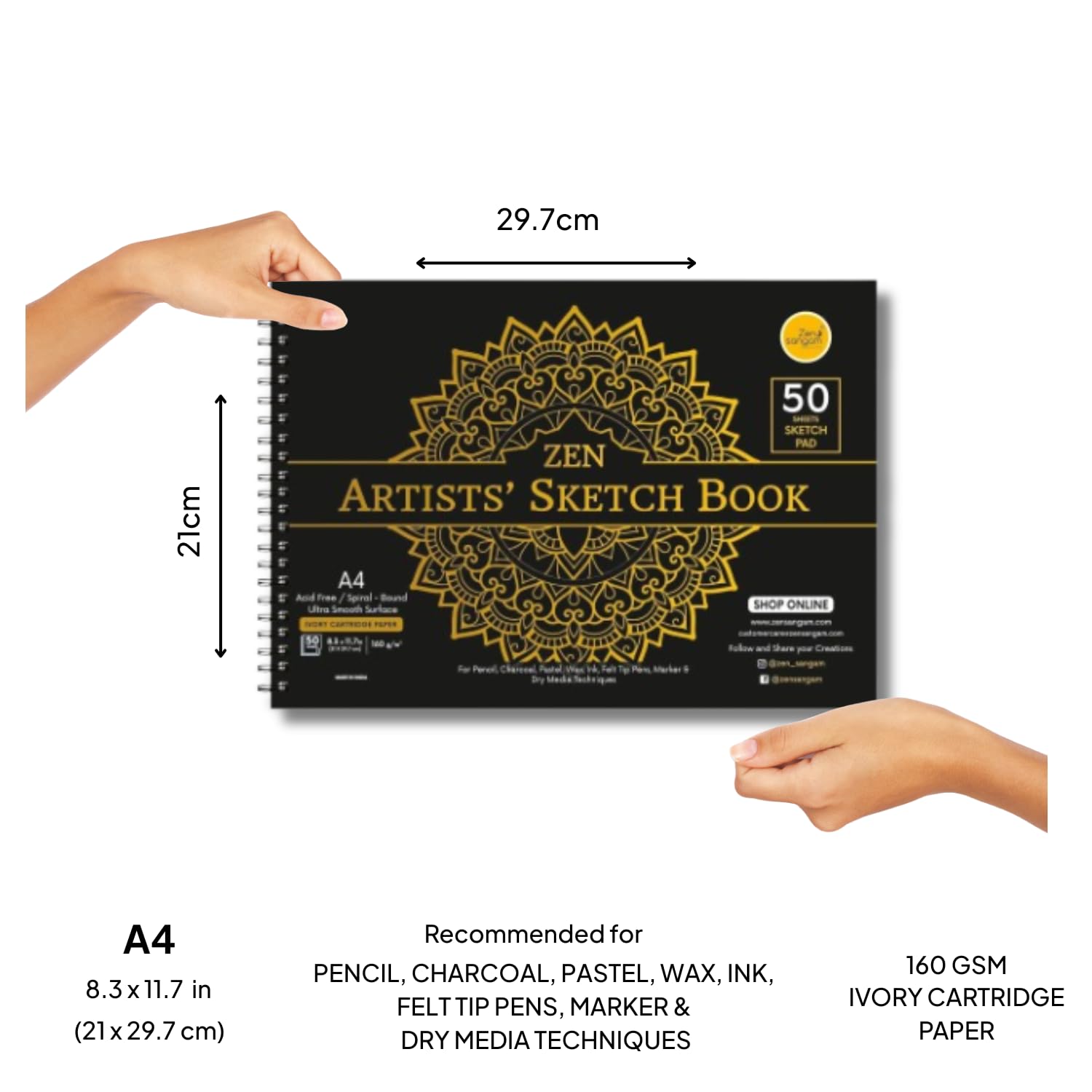 Zen Sangam Artists' - A4 Spiral Sketchpad Drawing Notebook - 160