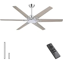 WINGBO Ceiling Fan no Light - 64 inch Ceiling Fan with Remote Control,6 Blades Modern Ceiling Fan, 6-Speed Noiseless Timer Powerful DC Motor, ETL Listed, Indoor/Outdoor, Chromium + Grey