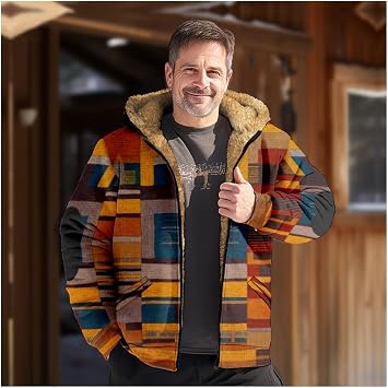 Jackets For Men Uk Patterned Print Fleece Lining Winter Jackets Zipped Hoodies With Pockets Thick Warm Military Jackets Basic Outdoor Jackets Sherpa Hoodie