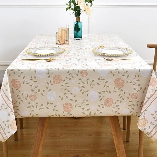 Vista 67 de Zobesta Mantel de vinilo beige para mesas rectangulares de 102 x 55 pulgadas, mantel de plástico de PVC, impermeable, mantel rectangular de vinilo