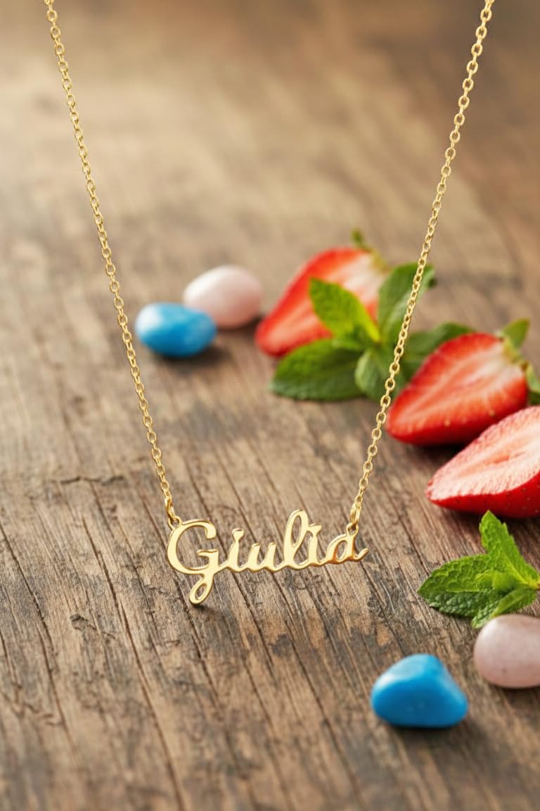 Generico Collana Giulia da Donna in Argento 925 Placcato Oro giallo 18kt Gioiello Artigianale Made in Italy con Nome Scritta Elegante e Catenina Robusta Idea Regalo Compleanno Onomastico