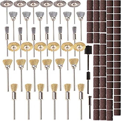 SHINA 98Pcs Brass Steel Wire Brush textile polishing wheels full kit for Rotary Tool,Proxx
