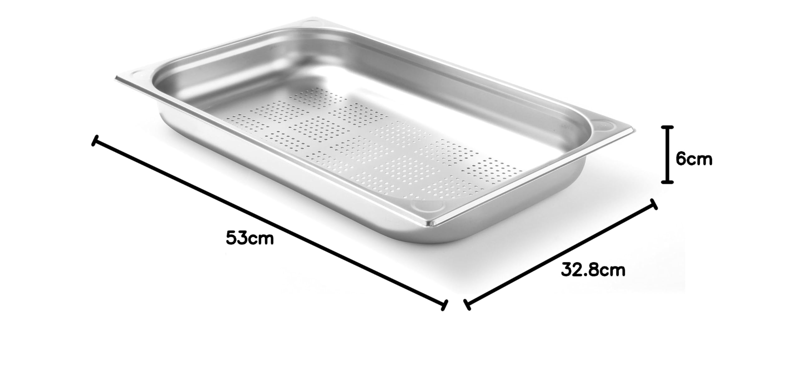 HENDI Recipiente Gastronorm GN 1/1 perforado, Kitchen Line, resistencia térmica -40 °C a 250 °C, apto para horno y baño maría, 9L, 530x325x(H) 65mm, acero inoxidable