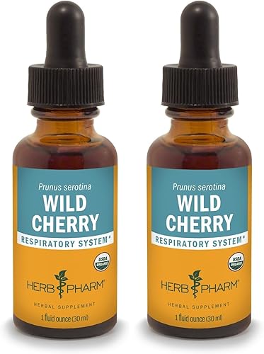 Herb Pharm Extracto líquido de corteza de cereza silvestre orgánico certificado para apoyo respiratorio, 1 onza (DWCHER01) (paquete de 2)