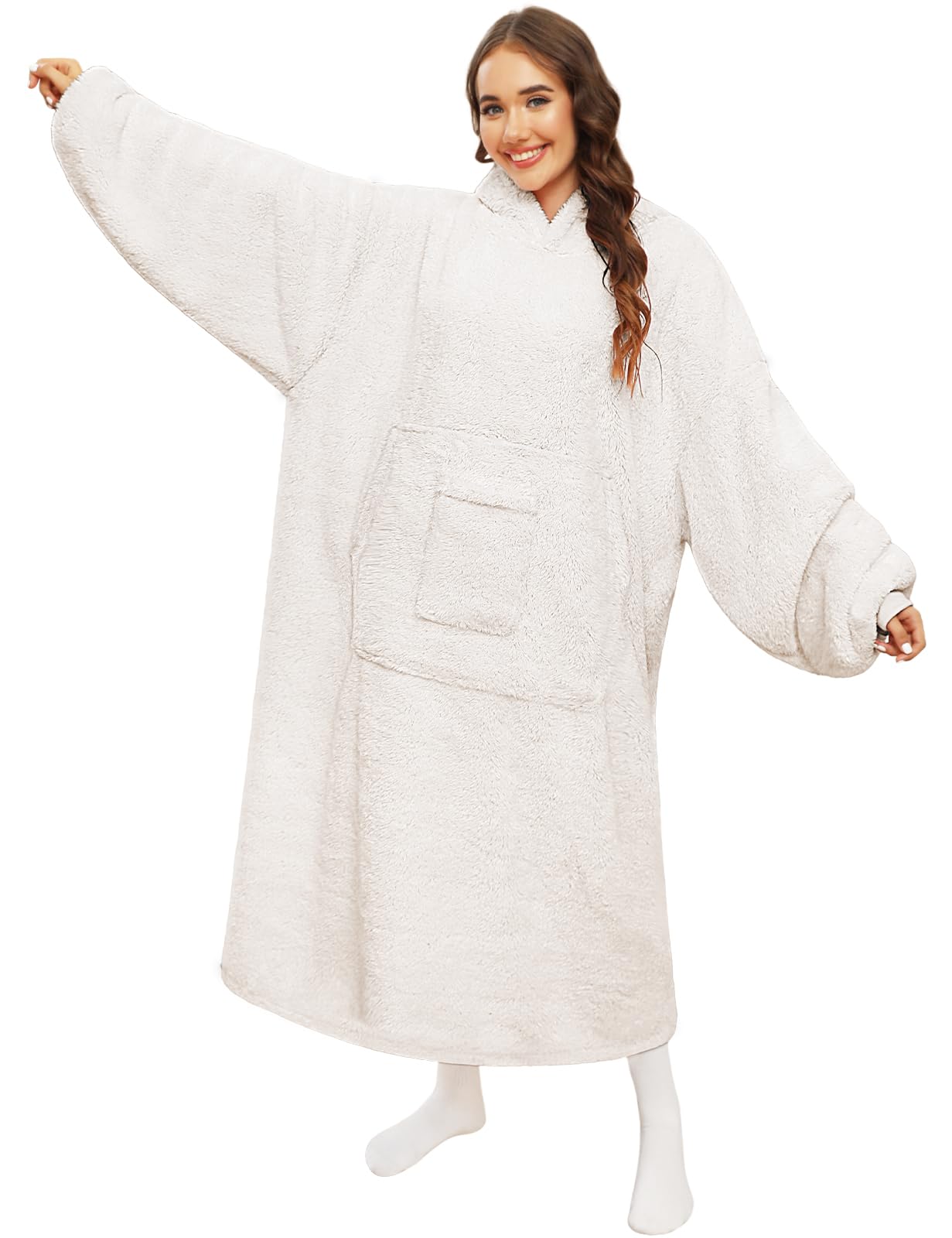 CMTOPOversized Blanket Hoodie for Men & Women, Warm & Soft Wearable Hoodie Blanket One Size Fits All, Fluffy Hoodie Sweatshirt Blanket for Gift