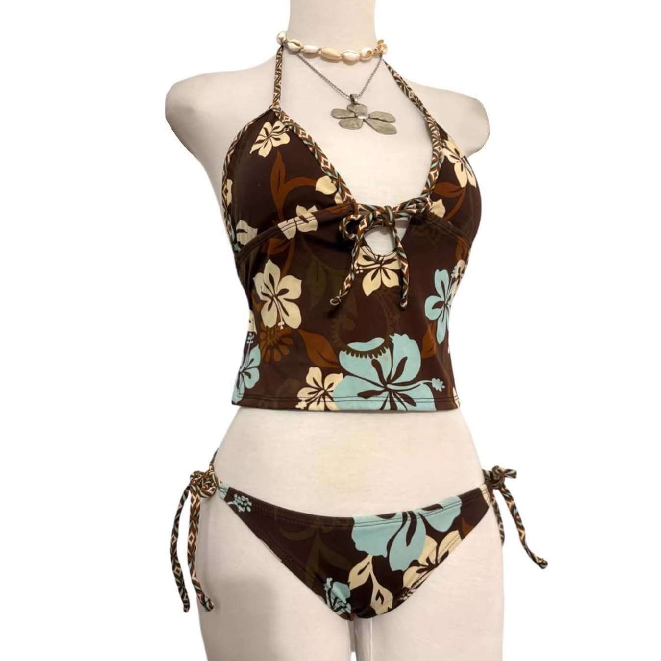 Traje de baño tankini Y2k floral mujer, conjunto bikini vintage rayas 2 piezas