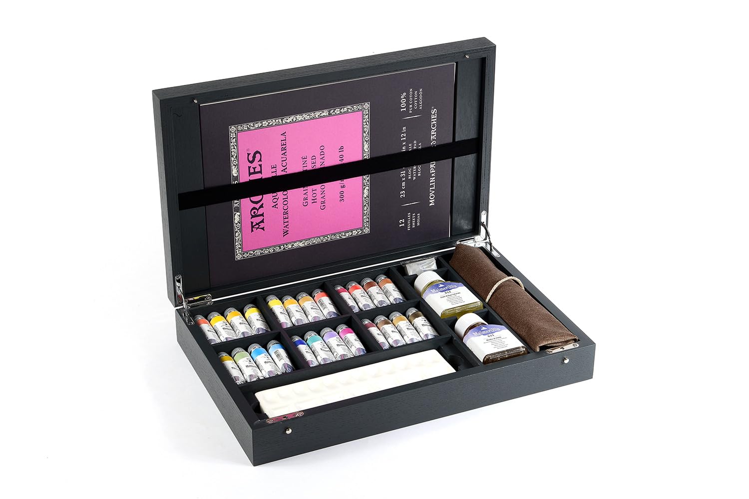 MAIMERI Blu Fine Art Watercolour Set in a Ashwood Box, 24 Assorted Colours Box, 40 Pieces in Total, For Professional Artists