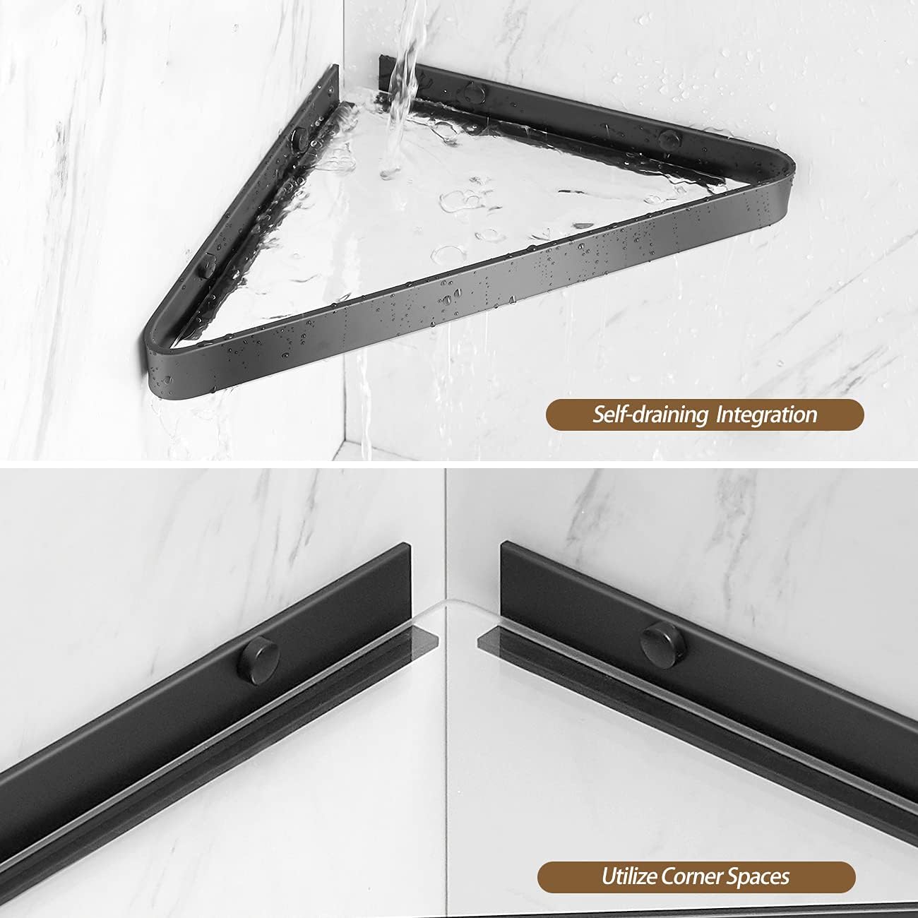 VOLPONE Bathroom Shelves Wall Mounted Glass Corner Shower Shelf for Bathroom Floating Shelf Tempered Glass Wall Organizer 2-Tier(Black)