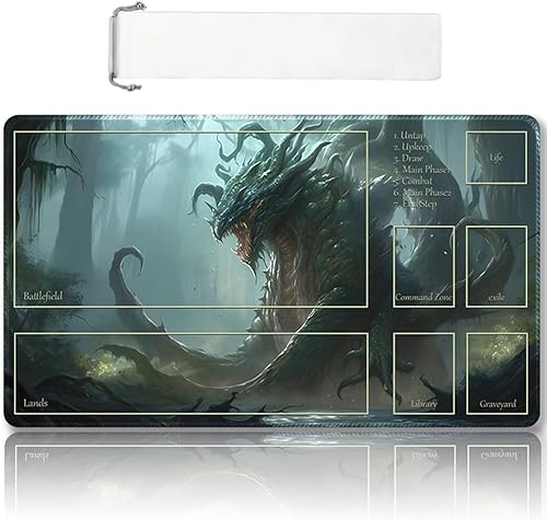 Miniatura 37 de Tapete de juego MTG cosido de alta calidad con zonas y respaldo de goma antideslizante, tapete de juego TCG para MTG y otros juegos de cartas, Dkt