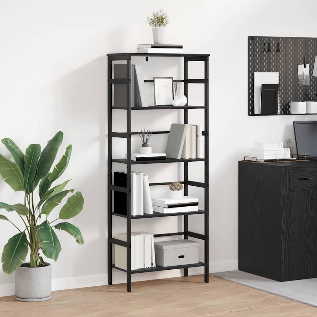 Industrial Tall Bookshelf Black Oak 60x29.5x149 cm Engineered Wood & Steel 4 Tier Storage Unit Modern Narrow Bookcase for Living Room Home Office Study