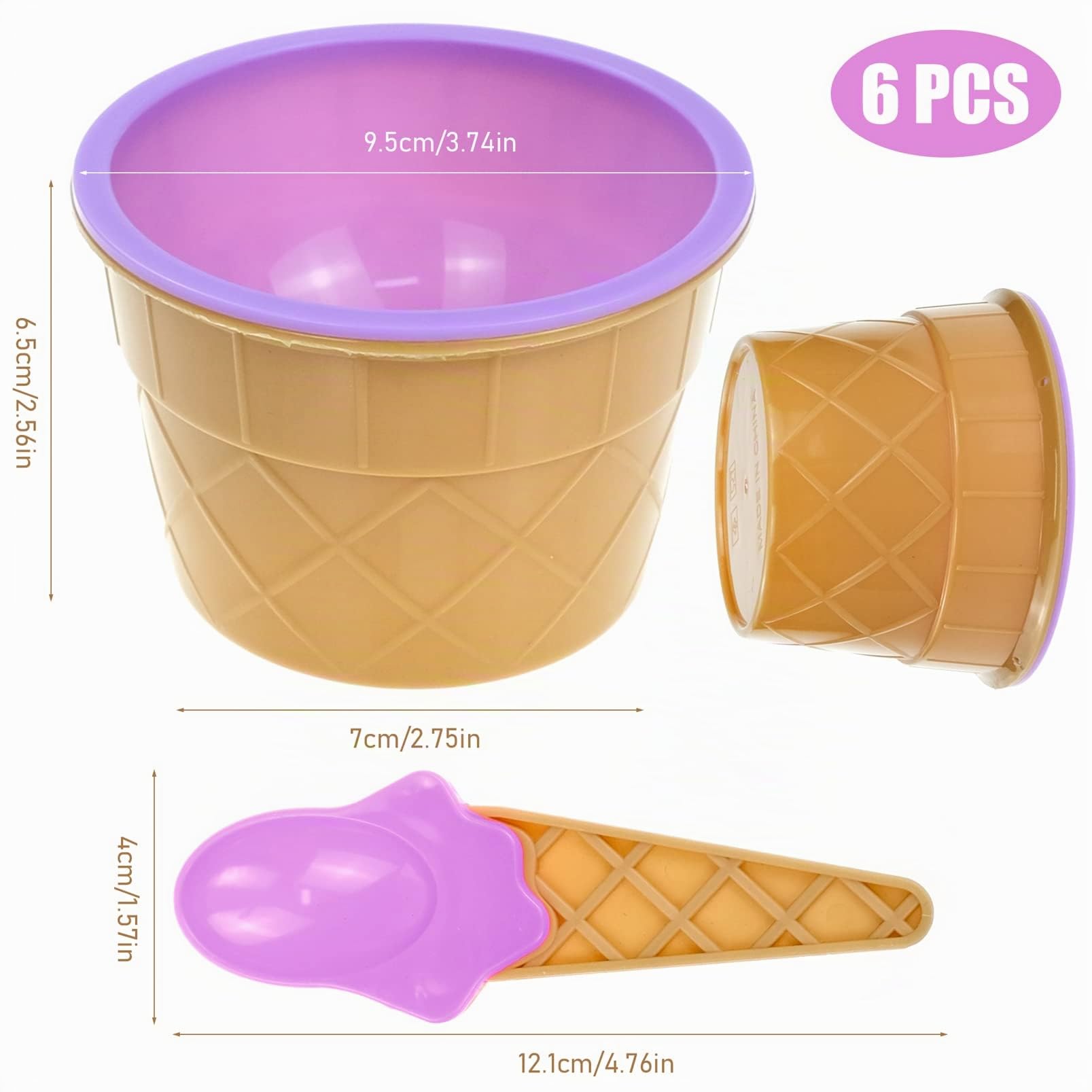 Copa de helado de 6 piezas con cucharas, Lindo juego de tazones de postre, coloridos tazones de helado Juego de tazas de helado para niños para Comida, Fruta, Familia, Camping（6 colores ）