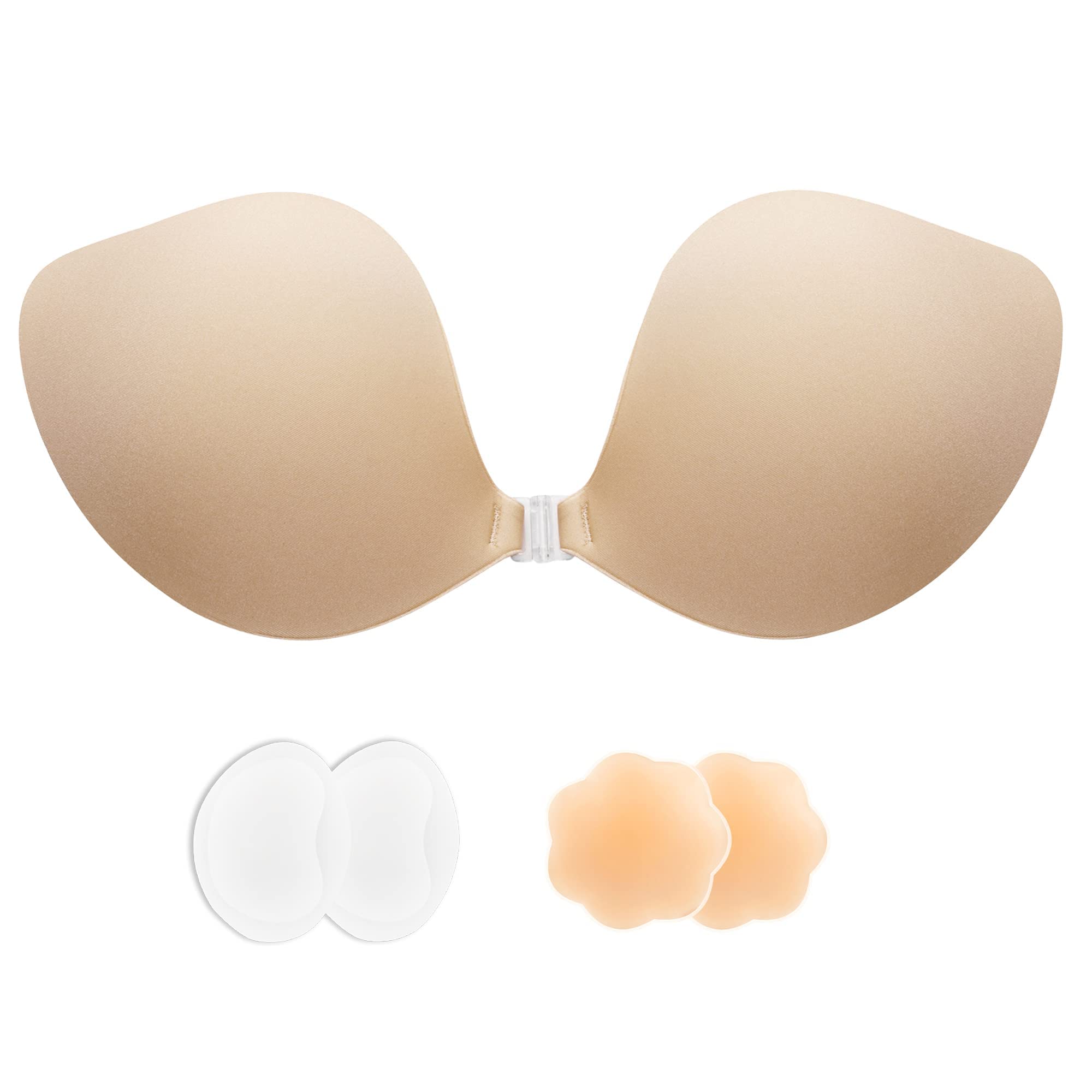 Photo 1 of lalaWing Adhesive Bra, Push Up Sticky Strapless Fabric Bra Invisible Apply to Women Daily Dress Comes with Nipple Covers E Beige