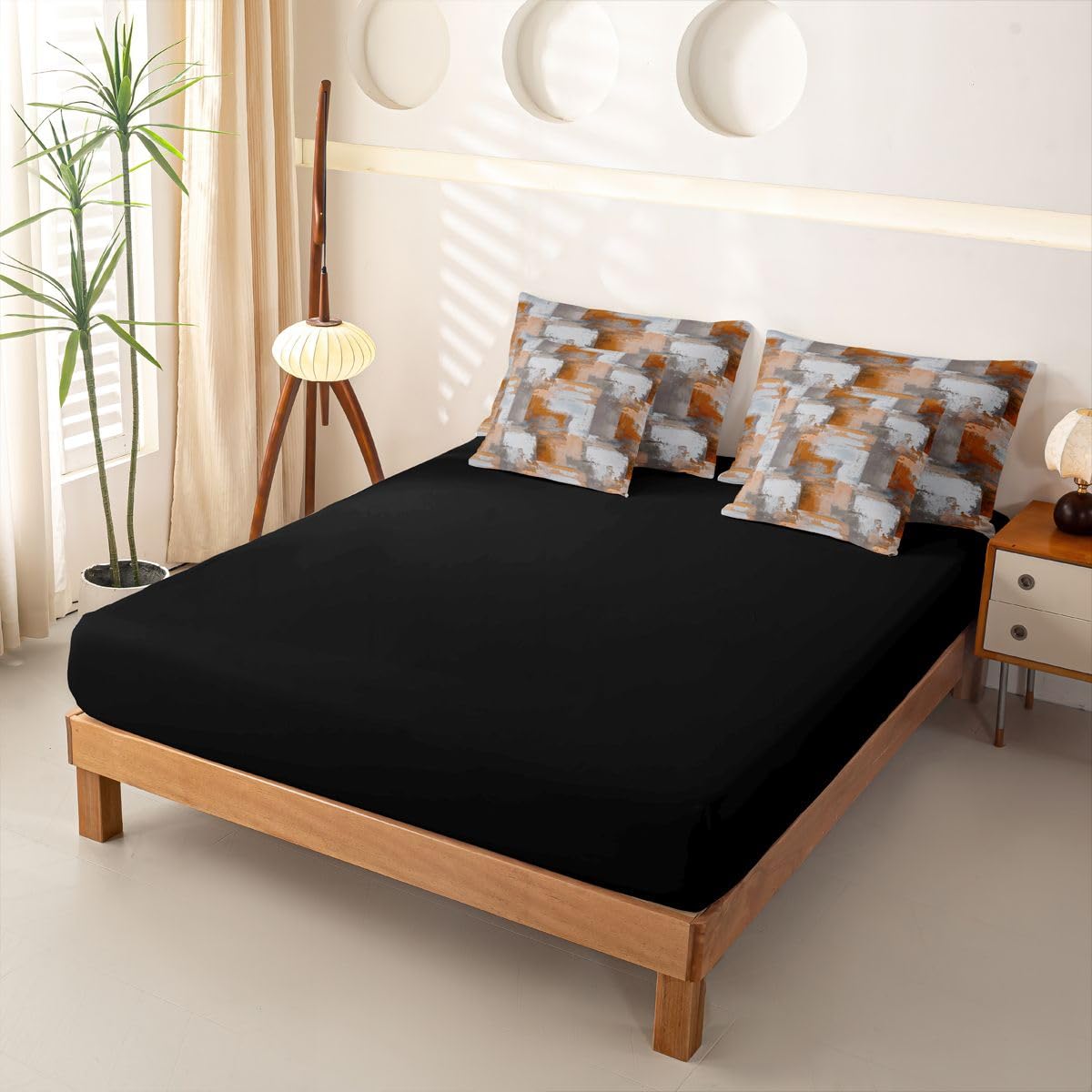 Loussiesd Set di biancheria da letto con copripiumino astratto con lenzuola, 7 pezzi, per letto singolo, motivo geometrico grigio arancione ombré, per bambini, ragazzi e ragazze, moderno, arte