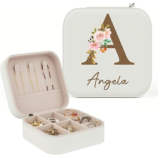 Bemaystar Personalized Gifts for Women Girl - Personalized Jewelry Box with Initial & Name, Personalized Travel Jewelry Case, Custom Jewelry Box, Christmas Gifts, Bridesmaid Gifts, Wedding Gifts