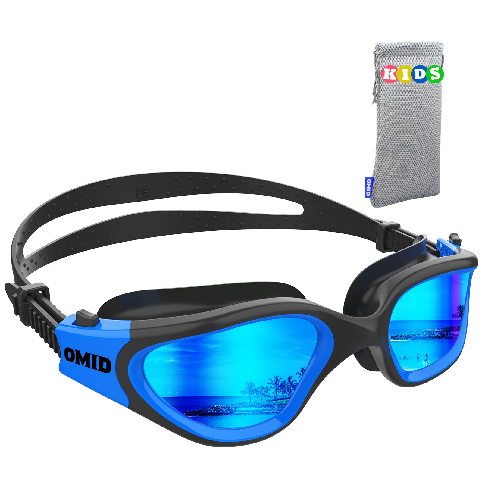OMID Kinder Schwimmbrille, P2mini polarisierte Schwimmbrille bequem für Alter 6-14