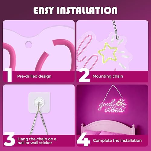 Miniatura 6 de Letrero de neón Good Vibes, 16 x 8.6 pulgadas, letreros de neón para decoración de pared con interruptor regulable, alimentado por USB, luces de