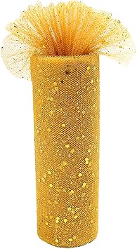 Laser Sequin Glitter Tulle Rolls 6 inch x 10 Yards 30 feet Gold for Table Runner Chair Sash Bow Pet Tutu Skirt Sewing Crafting Fabric Wedding Unicorn Halloween Party Gift Ribbon Gold