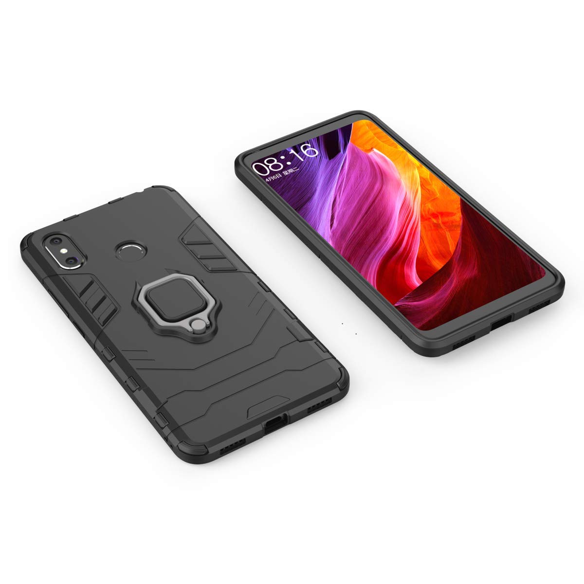 SORAKA Case for Xiaomi Mi Max 3 with Ring Holder and Metal Plate for Magnetic Car Mount,Rigid PC Cover Soft TPU Bumper Rugged Case Xiaomi Mi Max 3 Case Black