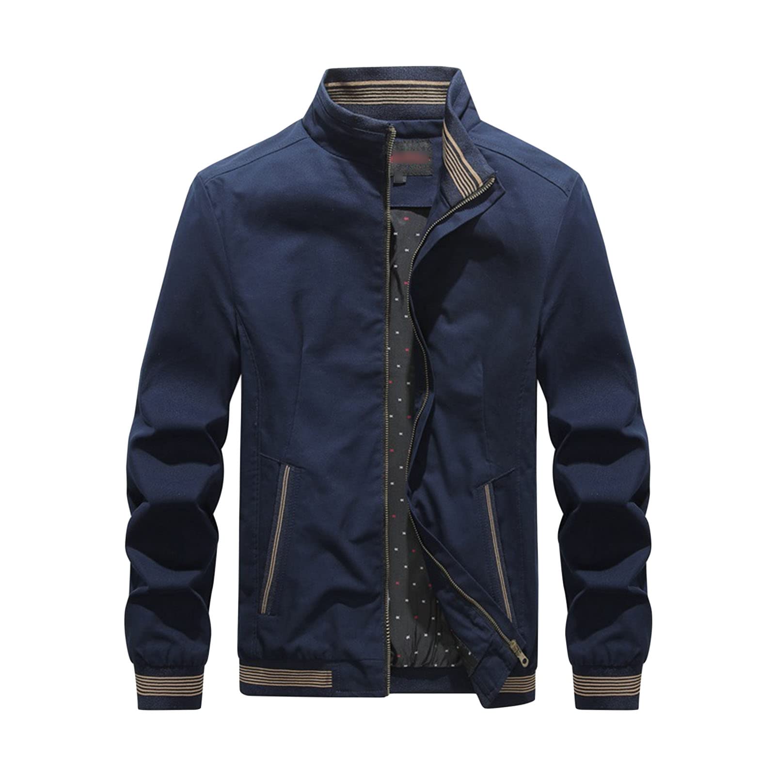 Maiyifu-GJ Men's Casual Zipper Stand Collar Jacket Lightweight Cotton Full Zip Coat Slim Fit Vintage Winter Warm Jackets (Blue,XX-Large)