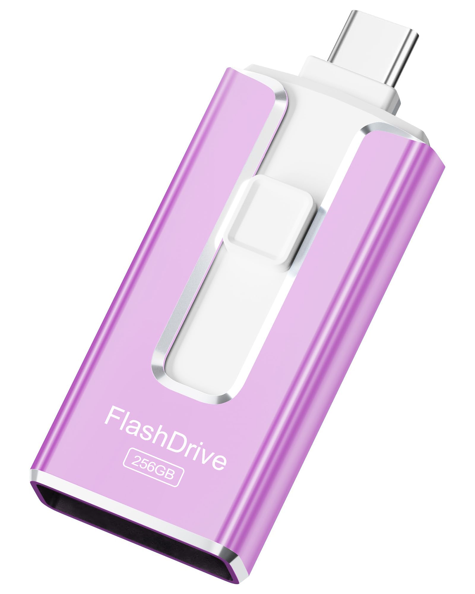 MFi Certified 256GB Flash Drive for iPhone, 3 in 1 Type-C USB Memory Stick Thumb Drive for Photos Videos, High Speed External Memory Storage Photo Stick for iPhone iPad Android PC (Purple)