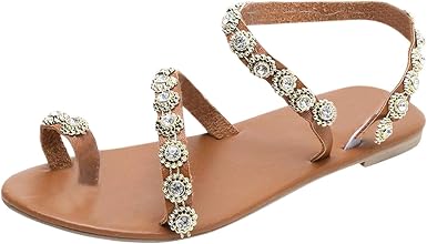 Amazon.com: Mujer Vintage Bohemia perla decoración sandalias doble correa  oblicua sandalias dedo del pie anillo flip flops sandalias verano zapatos :  Ropa, Zapatos y Joyería