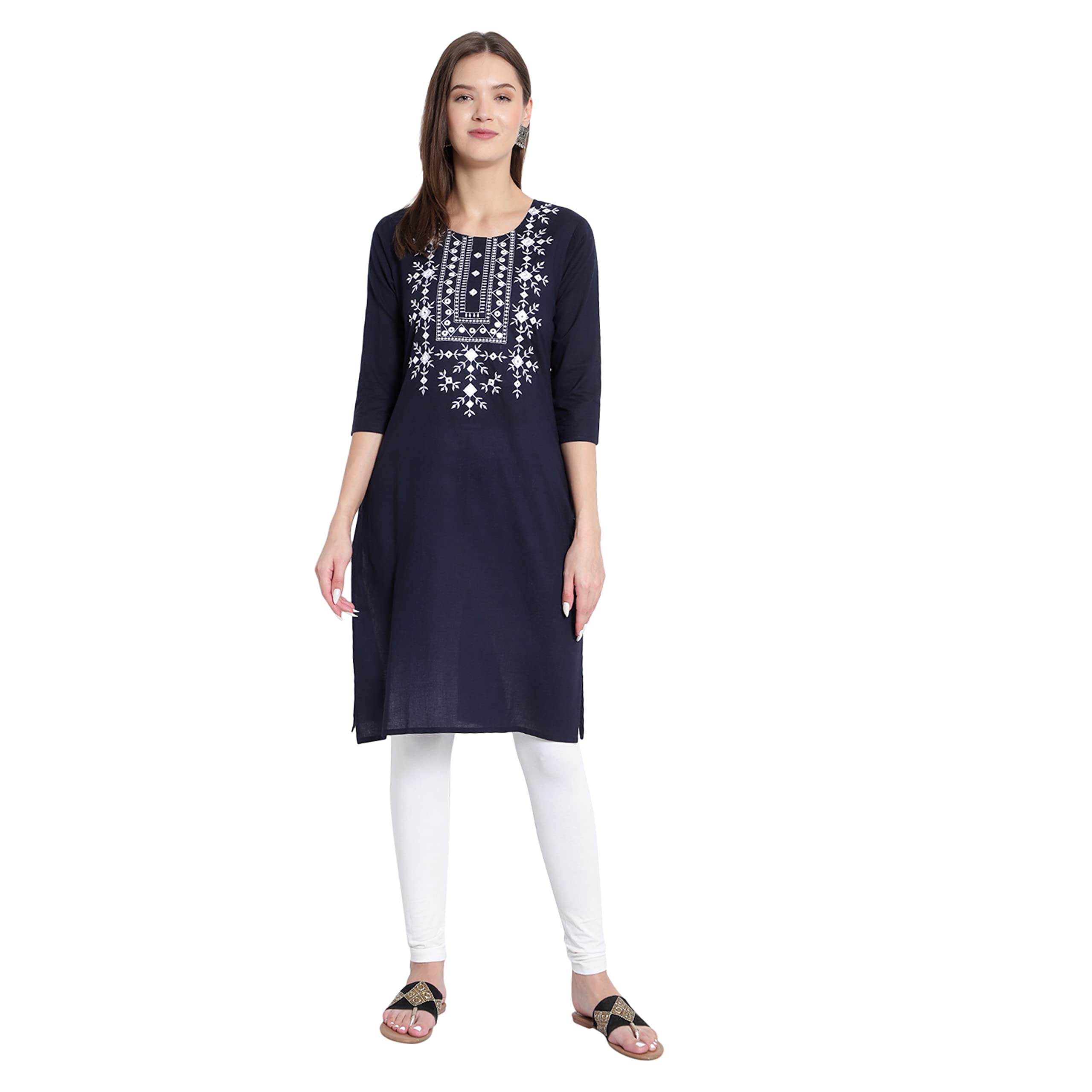 Holy libasWomen's Cotton Straight Kurta, Round Neck 3/4 Sleeves, Casual Wear Short Kurti, for Women for Girls