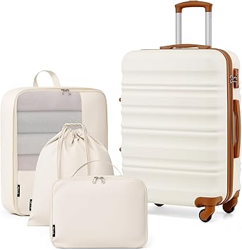 COOLIFE Medium Suitcase 24 Inch with 1 Shoe Bag + 1 Toiletry Bag + 1 Travel Organizer, ABS+PC Medium Suitcase with Wheels & TSA Lock